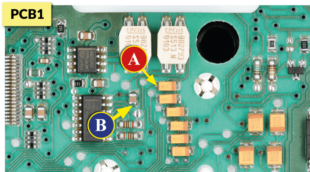 Where to measure the voltage on Mercedes C-Class W203 and G-Class W463 instrument clusters PCB - option 1