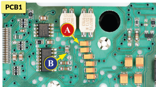 Where to measure the voltage on Mercedes C-Class W203 and G-Class W463 instrument clusters PCB - option 1