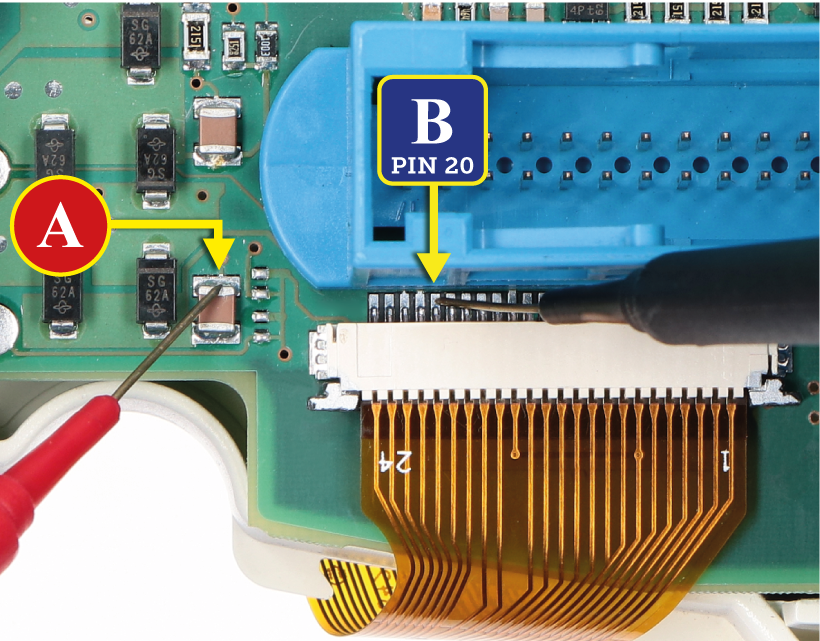 Where to measure the voltage with needle probes on Porsche Cayenne and VW Touareg Mk1 dashboards